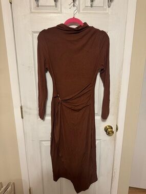 Women’s Long Sleeve Brown Wrap-Detail Dress